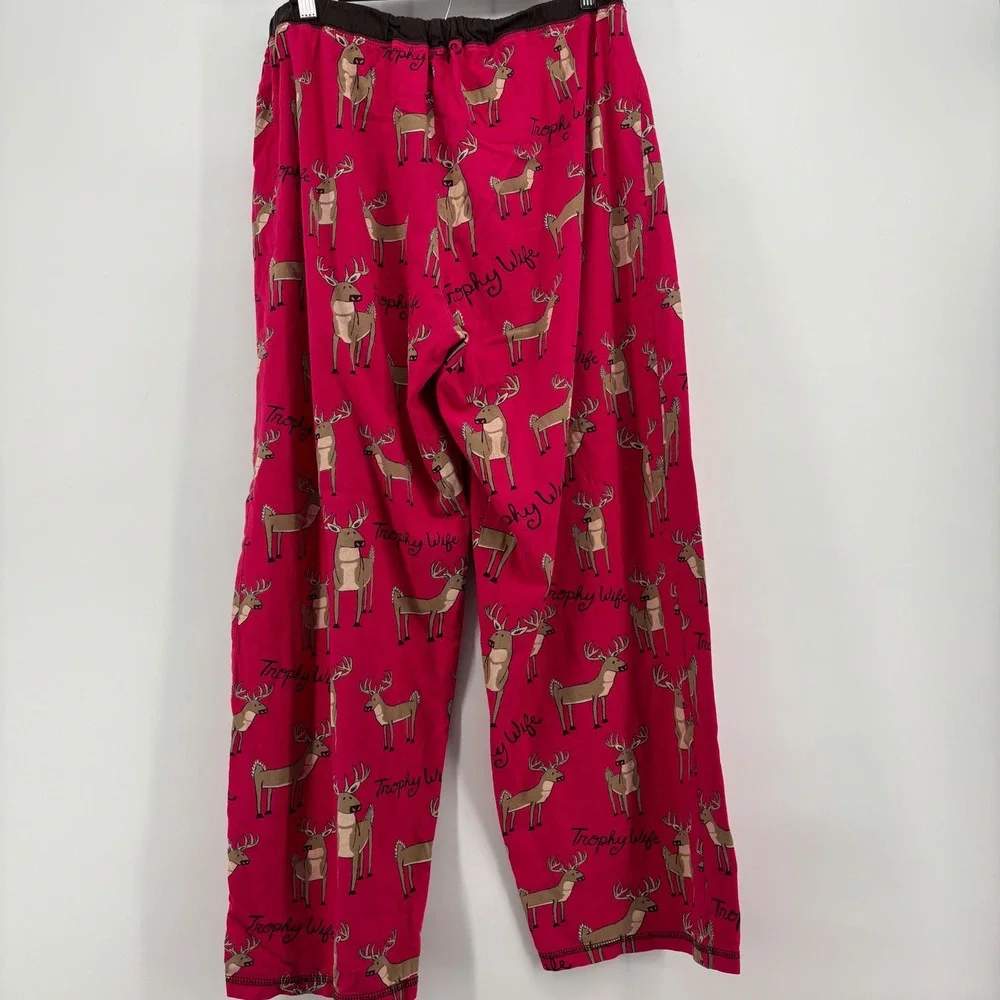 Lazy One Womens Pajama Set L/XL Pink Brown Trophy Wife Deer Graphic Cabin Life